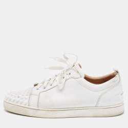 Christian Louboutin White Leather Louis Junior Spike Low Top Sneakers Size 43.5