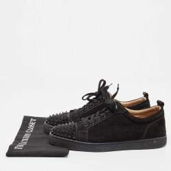 Pre Owned Christian Louboutin Black Suede Louis Junior Spike Low Top Sneakers Size 43.5