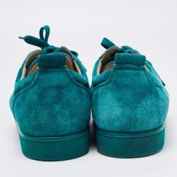 Pre Owned Christian Louboutin Green Suede Louis Junior Spike Low Top Sneakers Size 43.5
