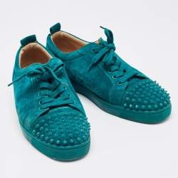 Pre Owned Christian Louboutin Green Suede Louis Junior Spike Low Top Sneakers Size 43.5