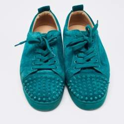 Pre Owned Christian Louboutin Green Suede Louis Junior Spike Low Top Sneakers Size 43.5