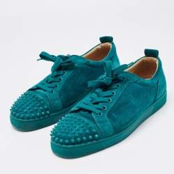 Pre Owned Christian Louboutin Green Suede Louis Junior Spike Low Top Sneakers Size 43.5