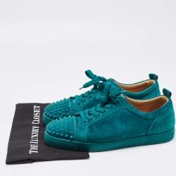 Pre Owned Christian Louboutin Green Suede Louis Junior Spike Low Top Sneakers Size 43.5
