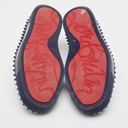 Pre Owned Christian Louboutin Black/Navy Blue Python Spike Pik Boat Sneakers Size 41.5