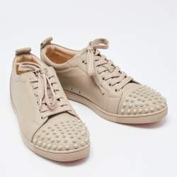 Pre Owned Louboutin Beige Leather Louis Junior Spike Sneakers Size 43