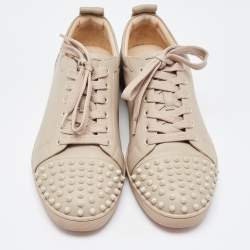 Pre Owned Louboutin Beige Leather Louis Junior Spike Sneakers Size 43