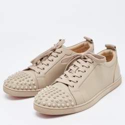 Pre Owned Louboutin Beige Leather Louis Junior Spike Sneakers Size 43