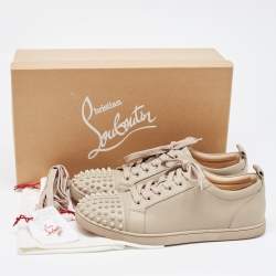 Pre Owned Louboutin Beige Leather Louis Junior Spike Sneakers Size 43