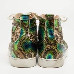  Christian Louboutin Multicolor Python Louis Orlato High Top Sneakers Size 44.5