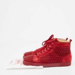 Christian Louboutin Burgundy Suede Louis Spikes Cap Toe High Top Sneakers Size 44.5