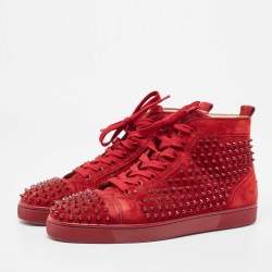 Christian Louboutin Burgundy Suede Louis Spikes Cap Toe High Top Sneakers Size 44.5