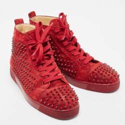 Christian Louboutin Burgundy Suede Louis Spikes Cap Toe High Top Sneakers Size 44.5