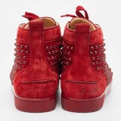 Christian Louboutin Burgundy Suede Louis Spikes Cap Toe High Top Sneakers Size 44.5