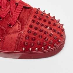 Christian Louboutin Burgundy Suede Louis Spikes Cap Toe High Top Sneakers Size 44.5
