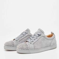 Christian Louboutin Grey Suede Louis Junior Spike Low Top Sneakers Size 40.5