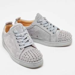 Christian Louboutin Grey Suede Louis Junior Spike Low Top Sneakers Size 40.5