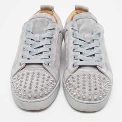 Christian Louboutin Grey Suede Louis Junior Spike Low Top Sneakers Size 40.5