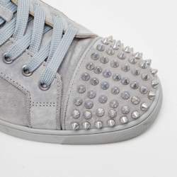 Christian Louboutin Grey Suede Louis Junior Spike Low Top Sneakers Size 40.5