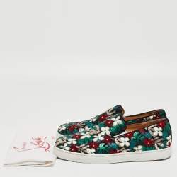 Christian Louboutin Multicolor Canvas And Patent Floral Applique Slip On Sneakers  Size 43.5