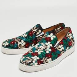 Christian Louboutin Multicolor Canvas And Patent Floral Applique Slip On Sneakers  Size 43.5