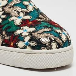 Christian Louboutin Multicolor Canvas And Patent Floral Applique Slip On Sneakers  Size 43.5