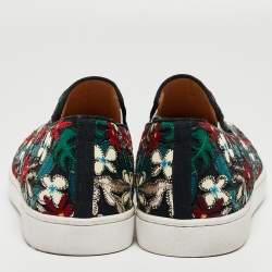 Christian Louboutin Multicolor Canvas And Patent Floral Applique Slip On Sneakers  Size 43.5