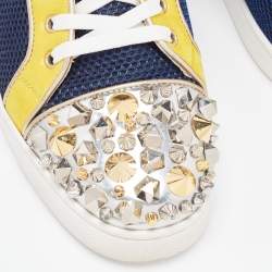 Pre Owned Christian Louboutin Multicolor Mesh and Leather Louis Junior Spikes Sneakers Size 43.5