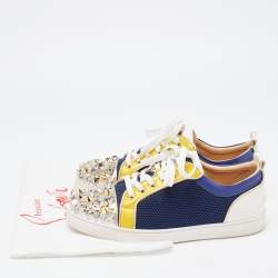 Pre Owned Christian Louboutin Multicolor Mesh and Leather Louis Junior Spikes Sneakers Size 43.5