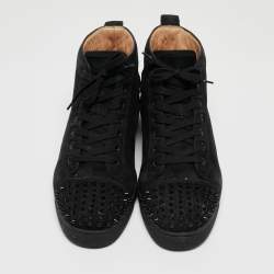 Christian Louboutin Black Suede Lou Spikes High Top Sneakers Size 42
