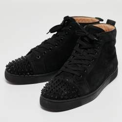 Christian Louboutin Black Suede Lou Spikes High Top Sneakers Size 42