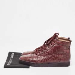 Christian Louboutin Burgundy Crocodile Leather Louis High Top Sneakers Size 46
