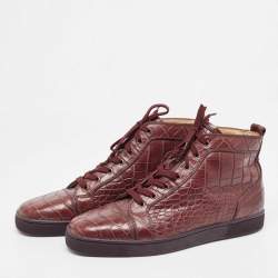 Christian Louboutin Burgundy Crocodile Leather Louis High Top Sneakers Size 46