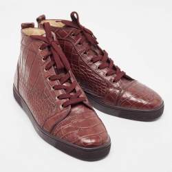Christian Louboutin Burgundy Crocodile Leather Louis High Top Sneakers Size 46