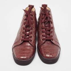 Christian Louboutin Burgundy Crocodile Leather Louis High Top Sneakers Size 46