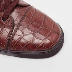 Christian Louboutin Burgundy Crocodile Leather Louis High Top Sneakers Size 46