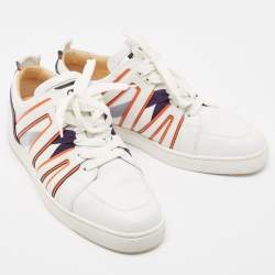 Christian Louboutin White/Orange Leather Vida Viva Sneakers Size 42.5