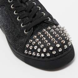 Christian Louboutin Black/Silver Glitter Louis Junior Pik Pik Spike Toe Low Top Sneakers Size 42