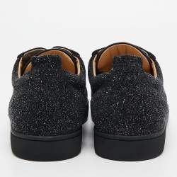 Christian Louboutin Black/Silver Glitter Louis Junior Pik Pik Spike Toe Low Top Sneakers Size 42