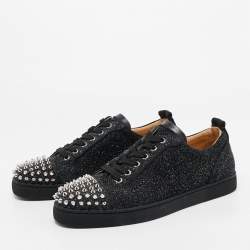 Christian Louboutin Black/Silver Glitter Louis Junior Pik Pik Spike Toe Low Top Sneakers Size 42