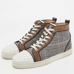 Christian Louboutin Multicolor Check Fabric And Leather Louis Spike High Top Sneakers Size 42.5