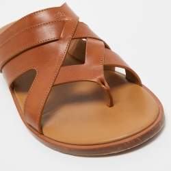 Christian Louboutin Brown Leather Sinouhe Thong Flat Sandals  Size 45