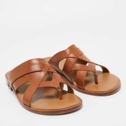 Christian Louboutin Brown Leather Sinouhe Thong Flat Sandals  Size 45