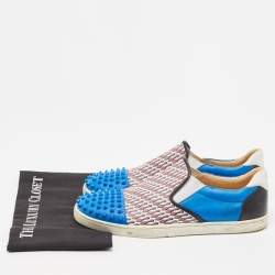 مملوكة مسبقًا Christian Louboutin Blue Spike Leather and Loubi Print Nazapunta Skate Sneakers Size 41.5