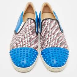 مملوكة مسبقًا Christian Louboutin Blue Spike Leather and Loubi Print Nazapunta Skate Sneakers Size 41.5