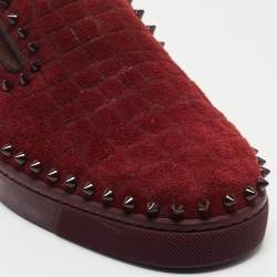 Christian Louboutin Burgundy Suede Pik Boat Slip-On Sneakers Size 42.5