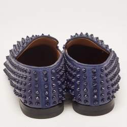 Pre Owned Christian Louboutin Navy Blue Leather Dandelion Spike Smoking Slippers Size 42.5