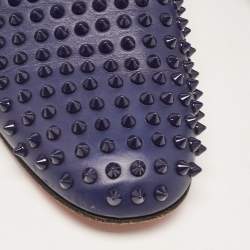Pre Owned Christian Louboutin Navy Blue Leather Dandelion Spike Smoking Slippers Size 42.5