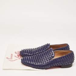 Pre Owned Christian Louboutin Navy Blue Leather Dandelion Spike Smoking Slippers Size 42.5