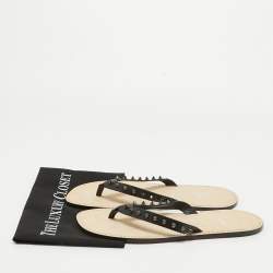 Christian Louboutin Black Leather Loubi Flip Spikes Thong Flat Slides Size 44