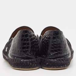 Christian Louboutin Black Suede and Croc Embossed Leather Espadon Espadrilles Size 45